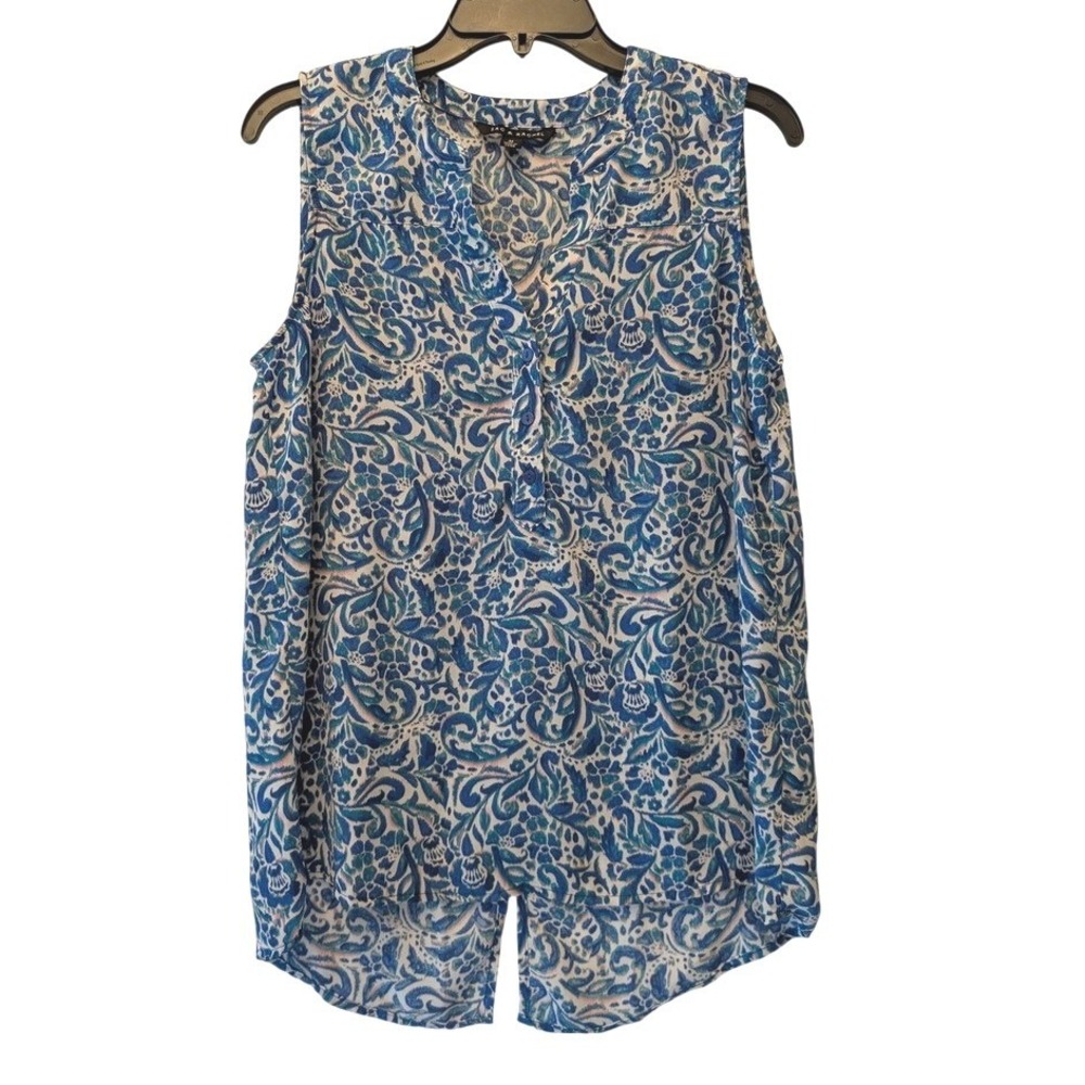 Zac & Rachel Blue Paisley Floral Sleeveless V-Neck High-Low Blouse Size M